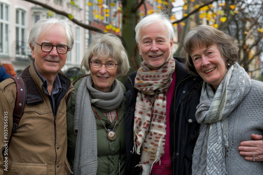 Portrait of a group of happy senior friends in the city. Portrait of a group of happy senior friends in the city.
