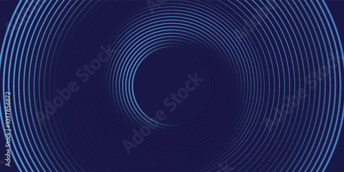 Abstract blue glowing geometric lines on dark blue background. Modern shiny blue circle lines pattern. Futuristic technology concept. Suit for cover, poster, banner, brochure, header, website
