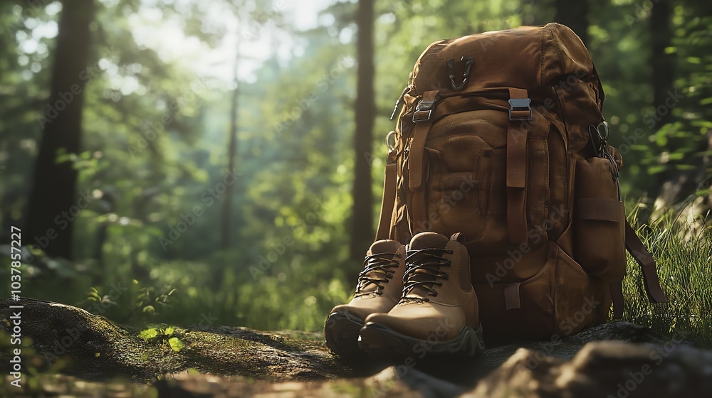 Backpack and Hiking Boots in Forest
Backpack and Hiking Boots in Forest