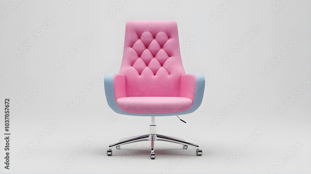 Fototapeta premium Pink and Blue Swivel Office Chair with Chrome Base
