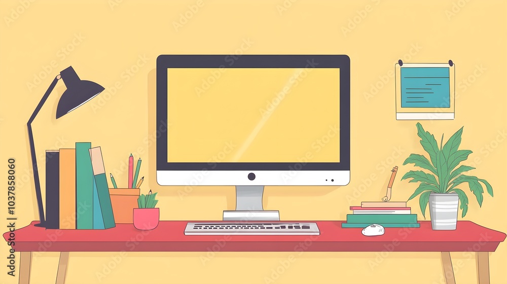 Modern Minimalist Home Office Desk with Computer and Plant Modern Minimalist Home Office Desk with Computer and Plant