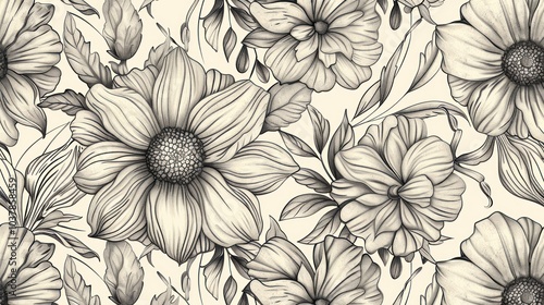 Wallpaper Mural Black and White Floral Pattern Torontodigital.ca