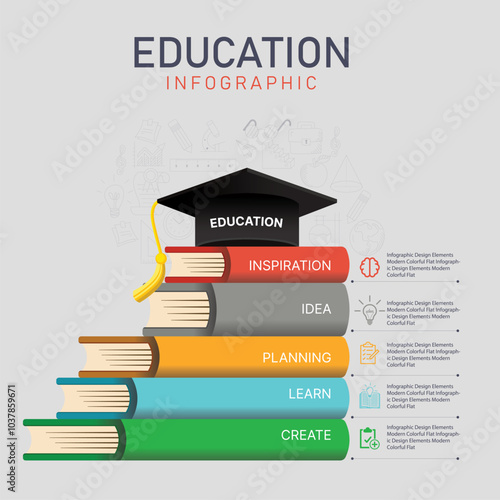 education infographic template 3d book stack university elements