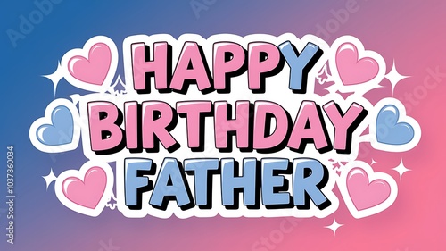 Happy Birthday Father with Hearts and Sparkles