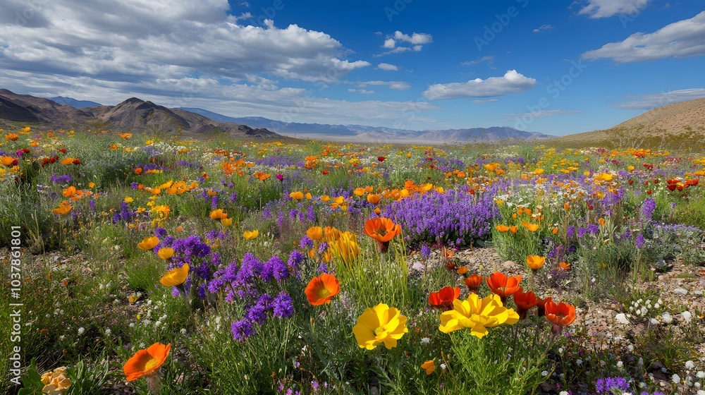 Obraz premium A dramatic sky backdrop of rolling clouds over a flower field, capturing a moody atmosphere 