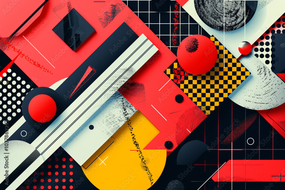 Colorful geometric elements on a vibrant memphis inspired background Colorful geometric elements on a vibrant memphis inspired background