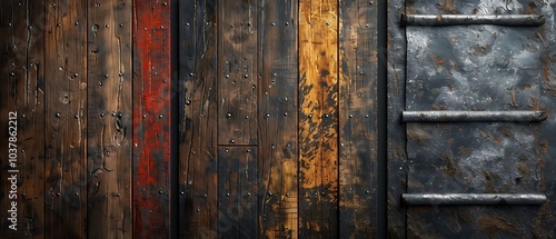 Captivating texture of rustic wooden panels with metal elements for design inspiration and creative projects