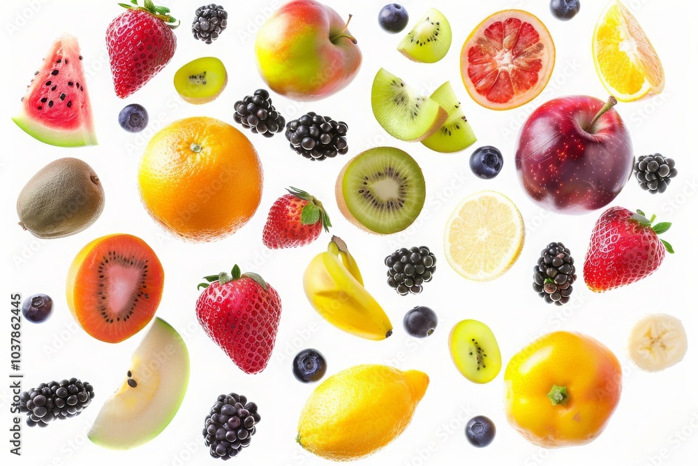 different fruits flying MONA different fruits flying MONA