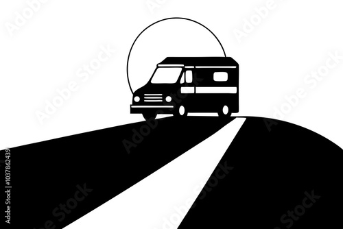 Ambulance car silhouette on road.