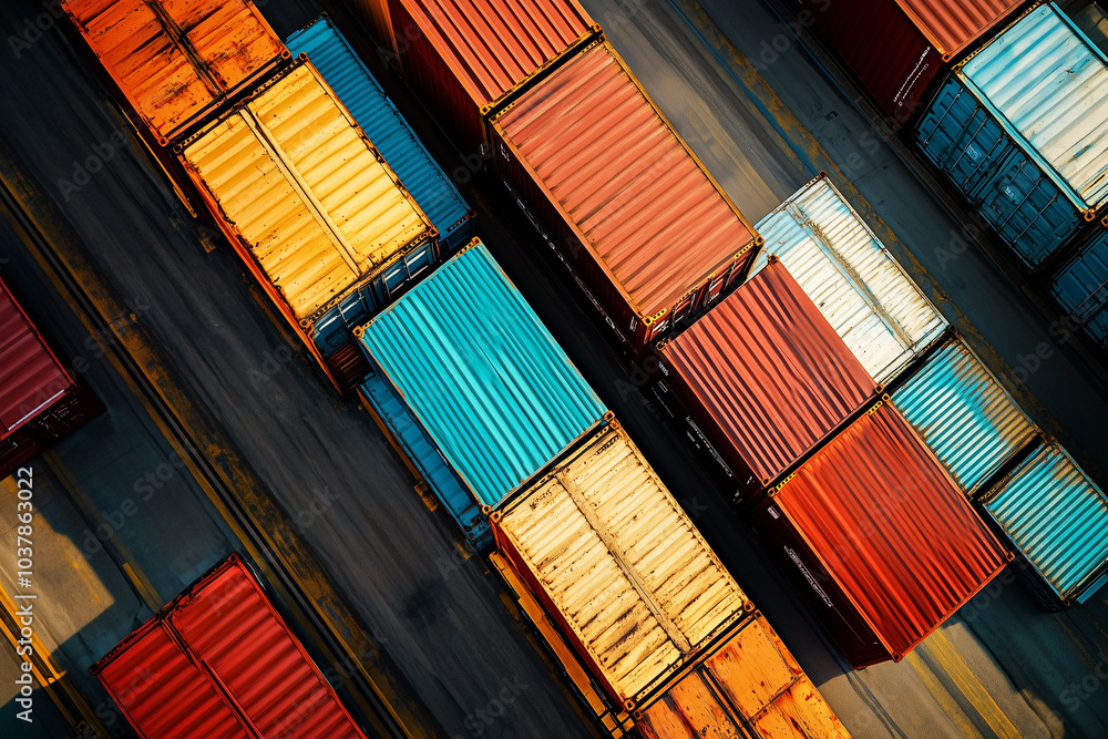 Fototapeta premium Aerial View of Colorful Containers at a Busy Cargo Port
