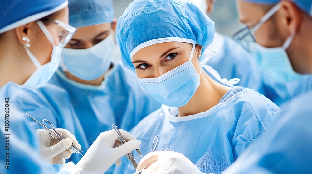 Surgeons preparing for an operation with surgical tools and team members in the operating room Surgeons preparing for an operation with surgical tools and team members in the operating room