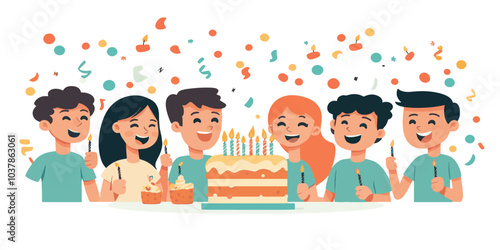 vector cartoon flat design of man and woman celebrating birthday