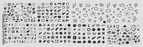 black grunge brush strokes set for design elements on white background illustration