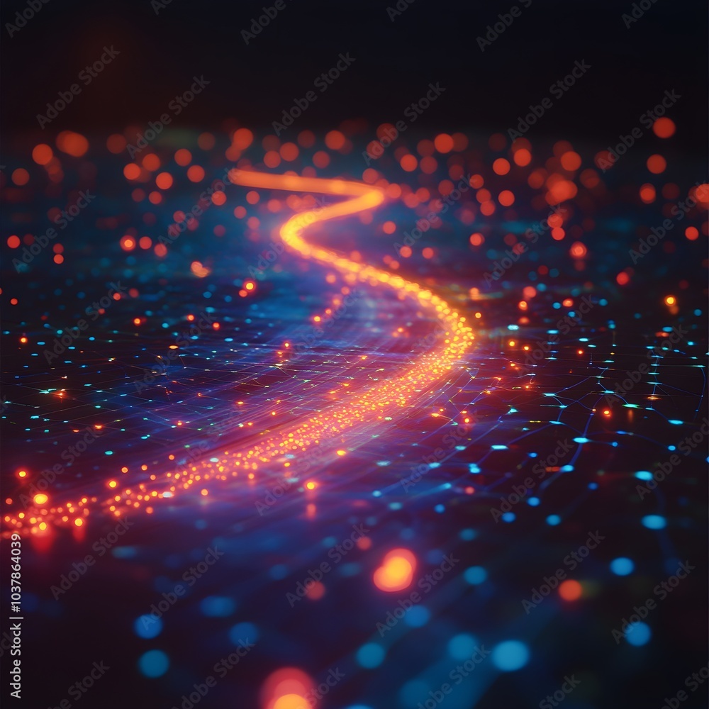 Abstract glowing path on digital network Abstract glowing path on digital network