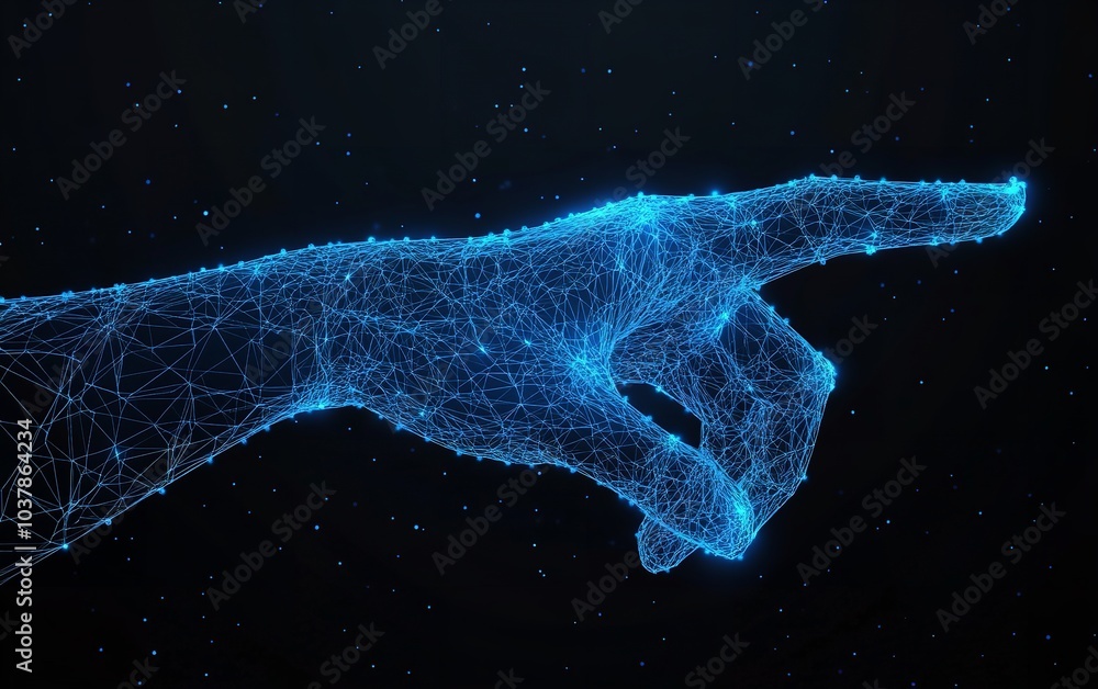 Blue Low-Poly Hand Pointing: Transparent Background Blue Low-Poly Hand Pointing: Transparent Background