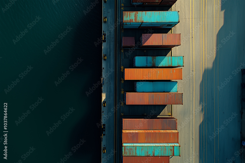 Obraz premium Aerial View of Shipping Containers at a Port Terminal