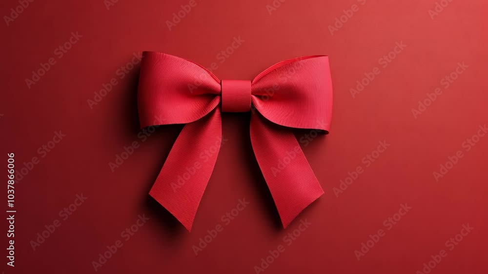 A red bow is tied on a red background A red bow is tied on a red background