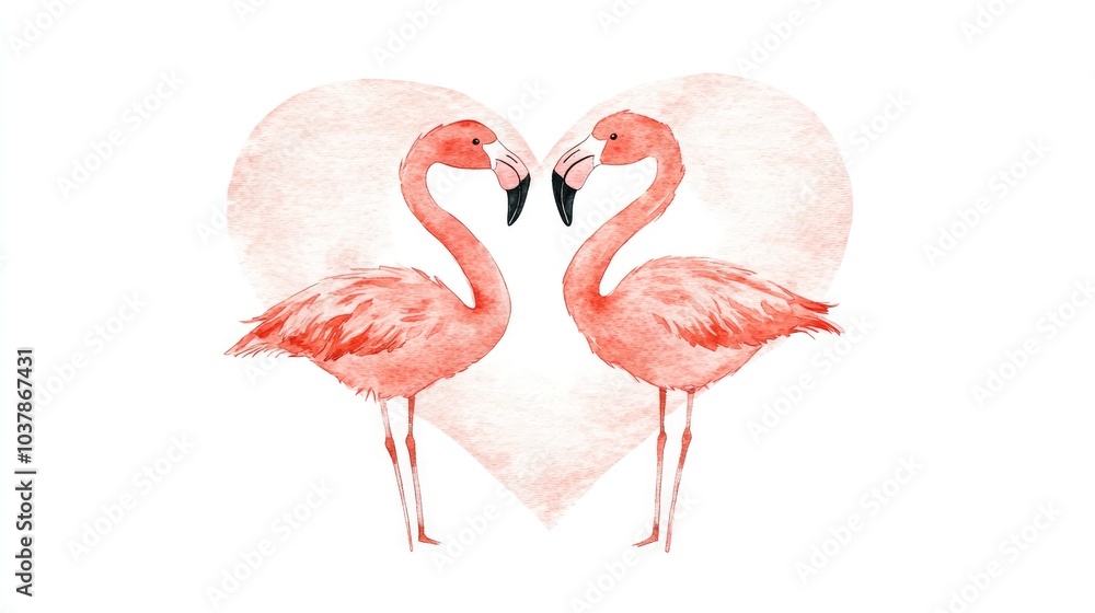 Obraz premium Sweet Watercolor Flamingos in Heart Design