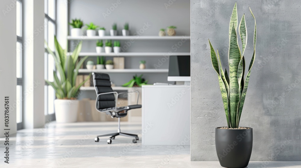 Obraz premium Modern Office Interior with Snake Plant