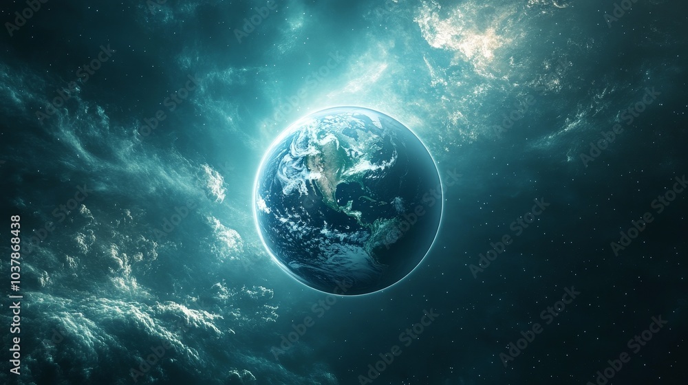 Fototapeta premium A stunning view of Earth illuminated by cosmic light from space at night