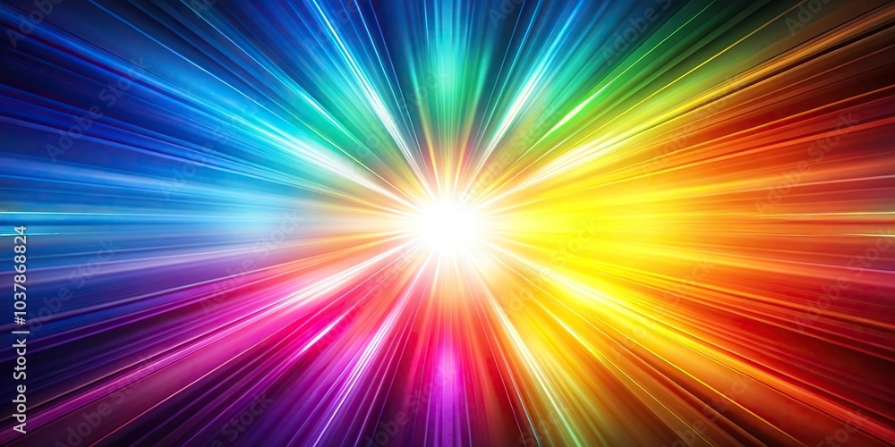 A dynamic and vibrant aerial light burst in various colors resembling a laser beam against a modern abstract background, symbolizing speed and energy