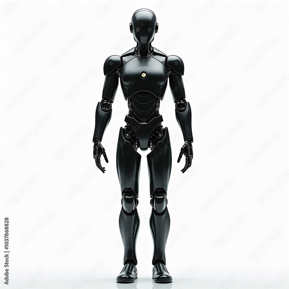 Robot stands in front of a white background Robot stands in front of a white background