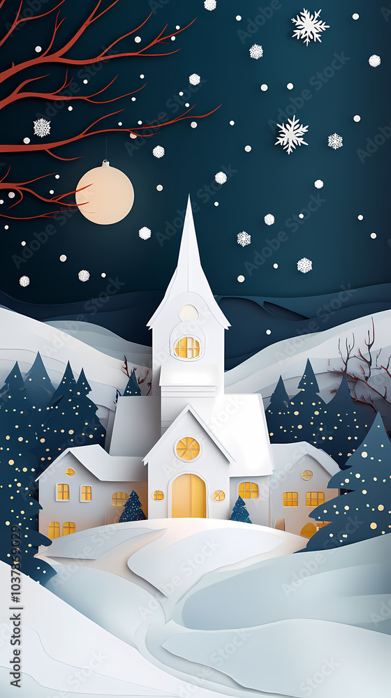 Fototapeta premium Scandinavian folk christmas 3d vector papercut