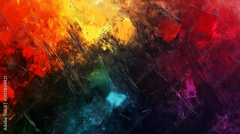 Dark Abstract Painting with Vibrant Red, Yellow, and Green Textured Strokes_7 Dark Abstract Painting with Vibrant Red, Yellow, and Green Textured Strokes_7