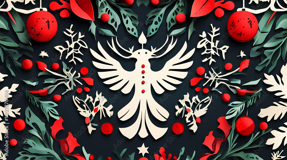 Scandinavian folk christmas 3d vector papercut Scandinavian folk christmas 3d vector papercut