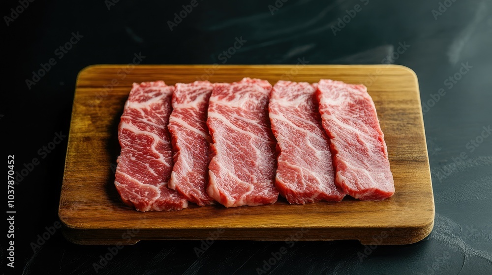 Fresh Sliced Meat on Wooden Board Fresh Sliced Meat on Wooden Board