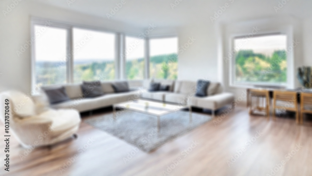 Fototapeta premium 居心地 のよい 明るい 広い リビング 【 被写界深度 で ボケた 表現 の 背景素材 】 