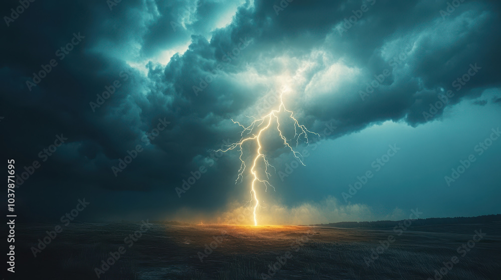 dramatic lightning strike illuminates stormy landscape, showcasing power of nature amidst dark clouds and eerie atmosphere. scene evokes sense of awe and intensity dramatic lightning strike illuminates stormy landscape, showcasing power of nature amidst dark clouds and eerie atmosphere. scene evokes sense of awe and intensity