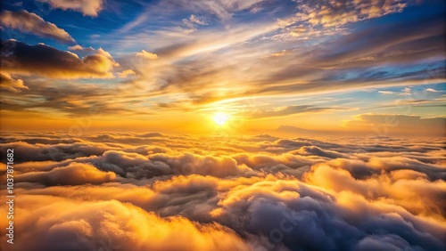 Golden Hues of a Sky Illuminated by the Setting Sun, Casting a Glow on the Endless Expanse of Clouds Below