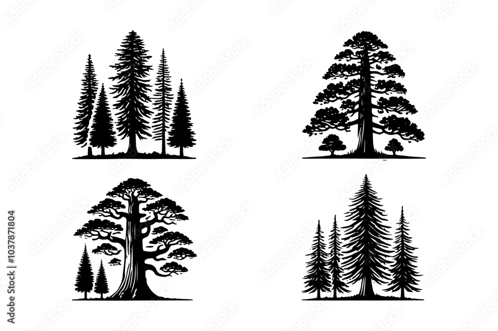 Obraz premium set of redwood tree silhouette silhouette . nature tree isolated - Redwood logo type icon illustration bundle
