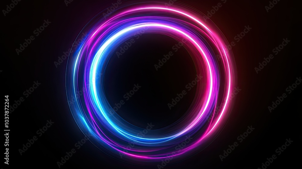 Vibrant Neon Circular Light Design on Dark Background Vibrant Neon Circular Light Design on Dark Background