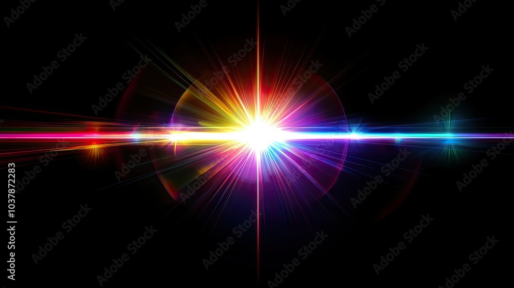 Colorful Light Burst on Black Background Colorful Light Burst on Black Background