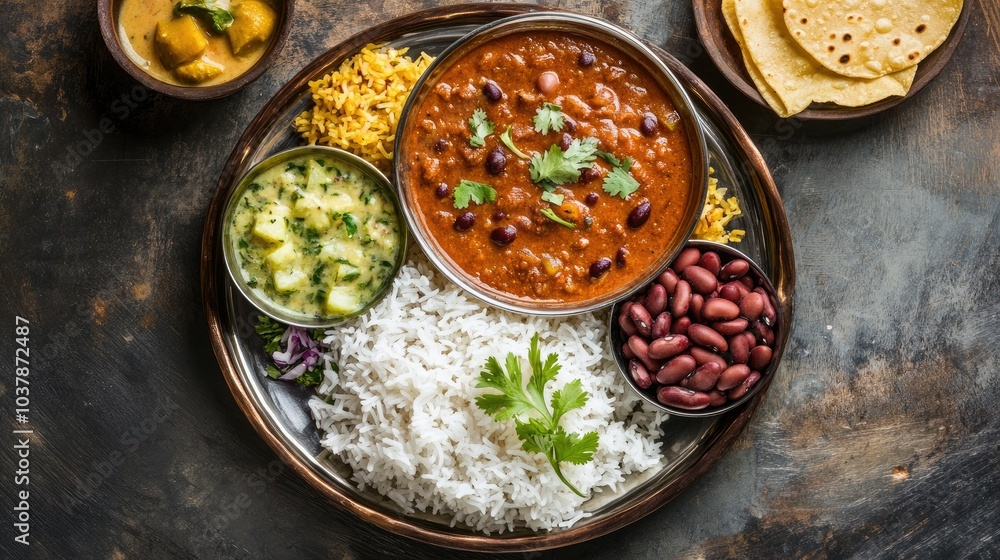 Indian Platter with Rice and Beans for Enjoyment Indian Platter with Rice and Beans for Enjoyment