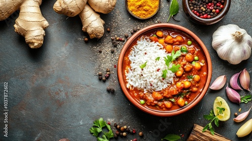 Flavorful Rice and Curry Dish with Fresh Ingredients