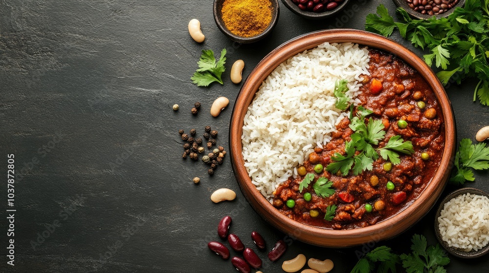 Vibrant Bowl of Rice and Vegetable Curry Dish Vibrant Bowl of Rice and Vegetable Curry Dish