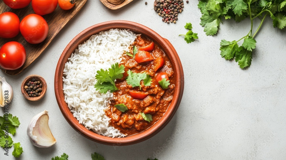 Flavorful Curry with Rice and Fresh Ingredients Flavorful Curry with Rice and Fresh Ingredients