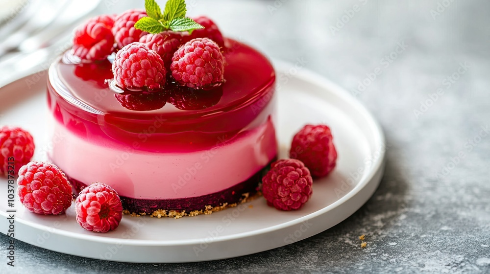 Delicious Raspberry Dessert on White Plate Delicious Raspberry Dessert on White Plate