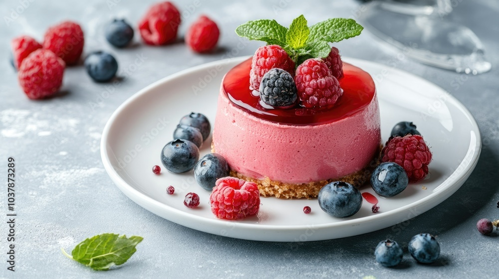Refreshing Raspberry Dessert on a Grey Background Refreshing Raspberry Dessert on a Grey Background