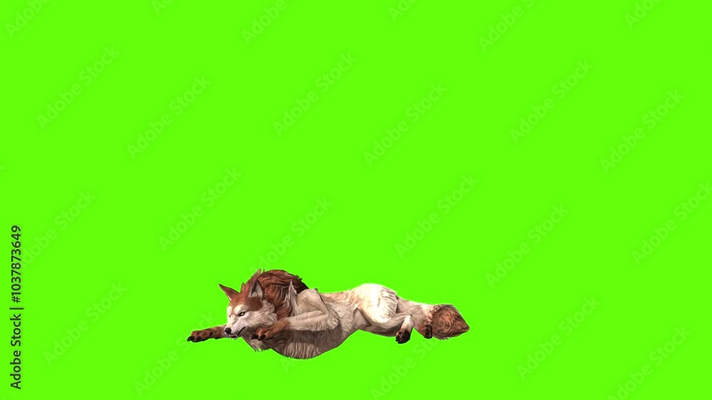 Wolf KT lay down green screen animation 3D rendering. Wolf KT lay down green screen animation 3D rendering.