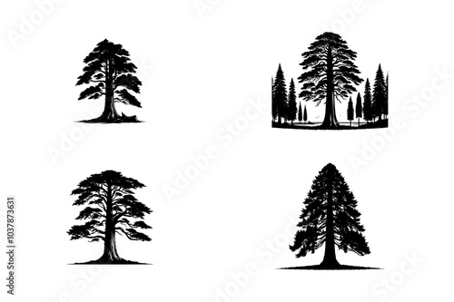 set of redwood tree silhouette silhouette . nature tree isolated - Redwood logo type  icon illustration bundle