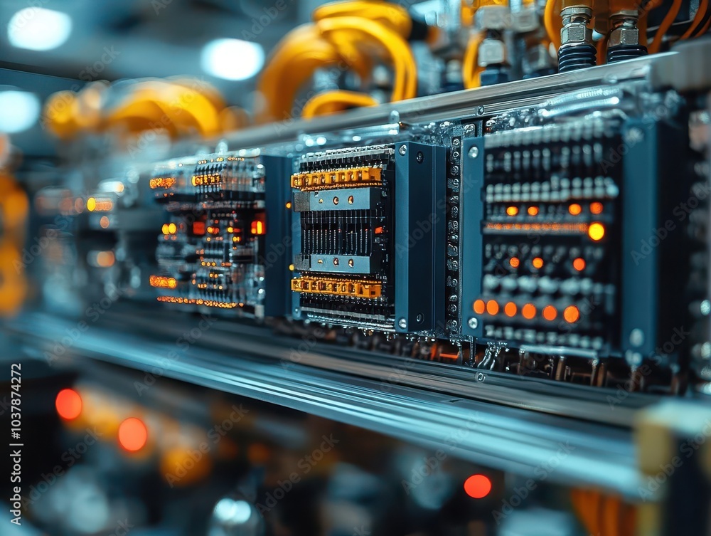 close-up view of an industrial control panel, highlighting intricate wiring and connectors, showcasing the precision and technology behind modern machinery and manufacturing processes close-up view of an industrial control panel, highlighting intricate wiring and connectors, showcasing the precision and technology behind modern machinery and manufacturing processes