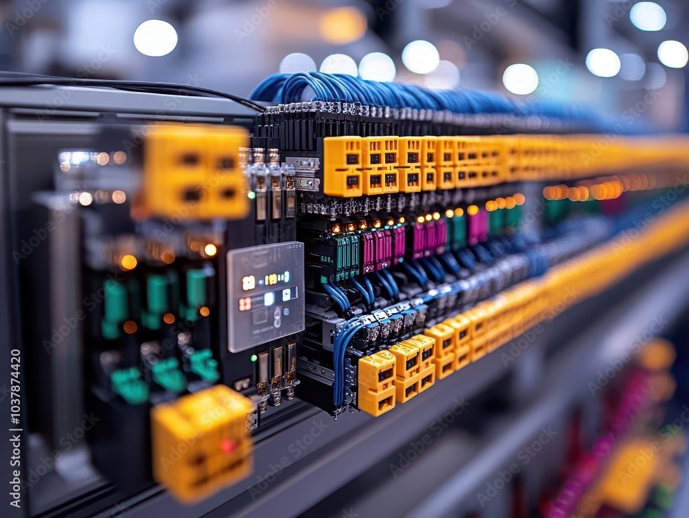 close-up view of an industrial control panel, highlighting intricate wiring and connectors, showcasing the precision and technology behind modern machinery and manufacturing processes close-up view of an industrial control panel, highlighting intricate wiring and connectors, showcasing the precision and technology behind modern machinery and manufacturing processes