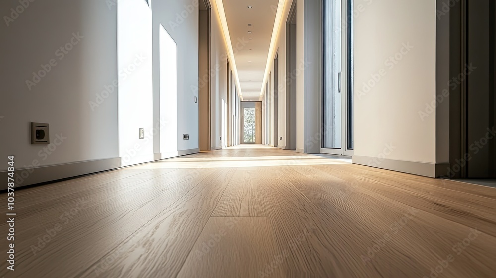 Obraz premium Bright and Modern Hallway with Wooden Flooring