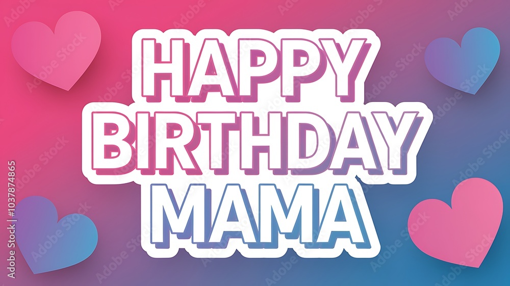 Fototapeta premium Happy Birthday Mama Greeting Card with Hearts
