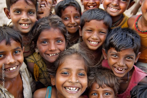 Group of happy indian children in Kolkata.