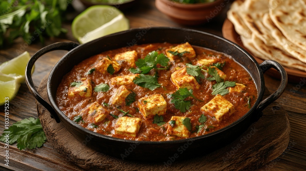 Savory Paneer Curry with Fresh Ingredients on Table Savory Paneer Curry with Fresh Ingredients on Table